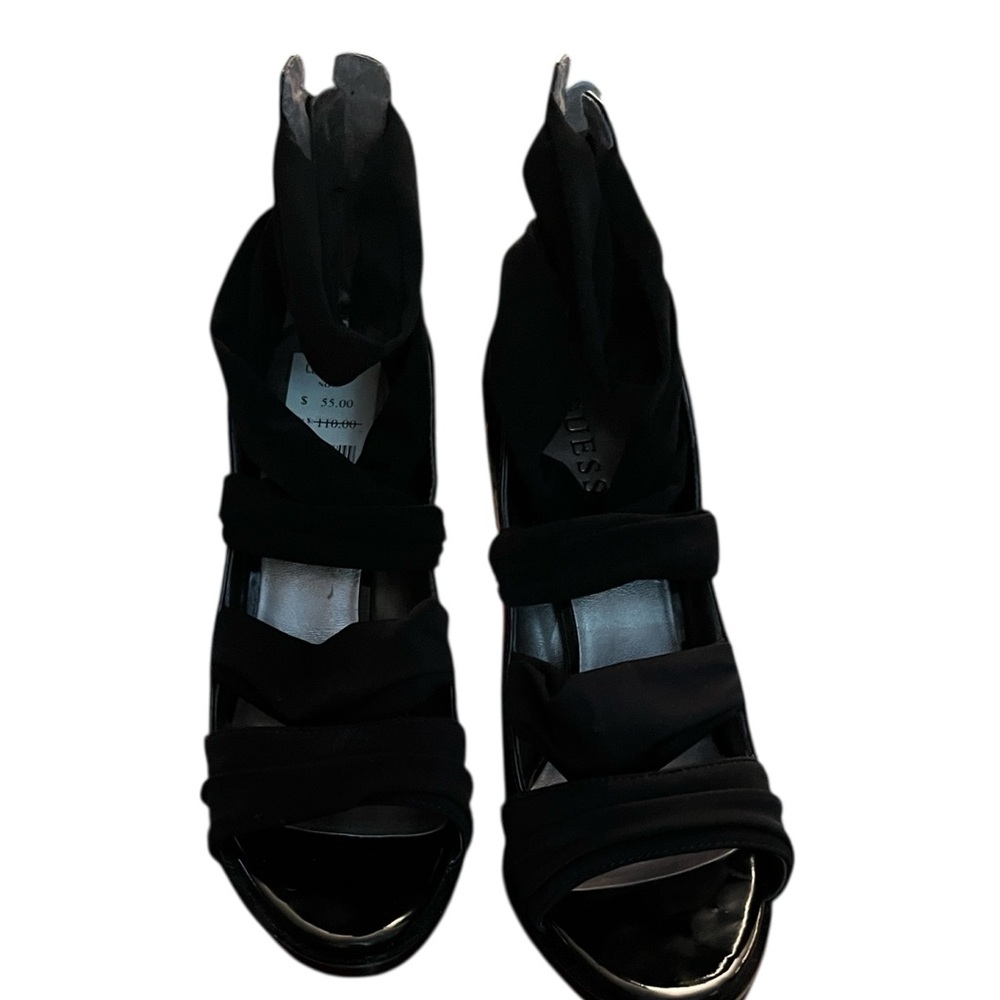 Guess size 10 black patent leather platform gladiator heels evening event